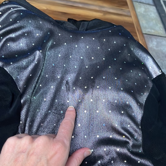 Revolution Dancewear Costume Large Adult LA Black Silver Sequins Short Unitard - Picture 13 of 14